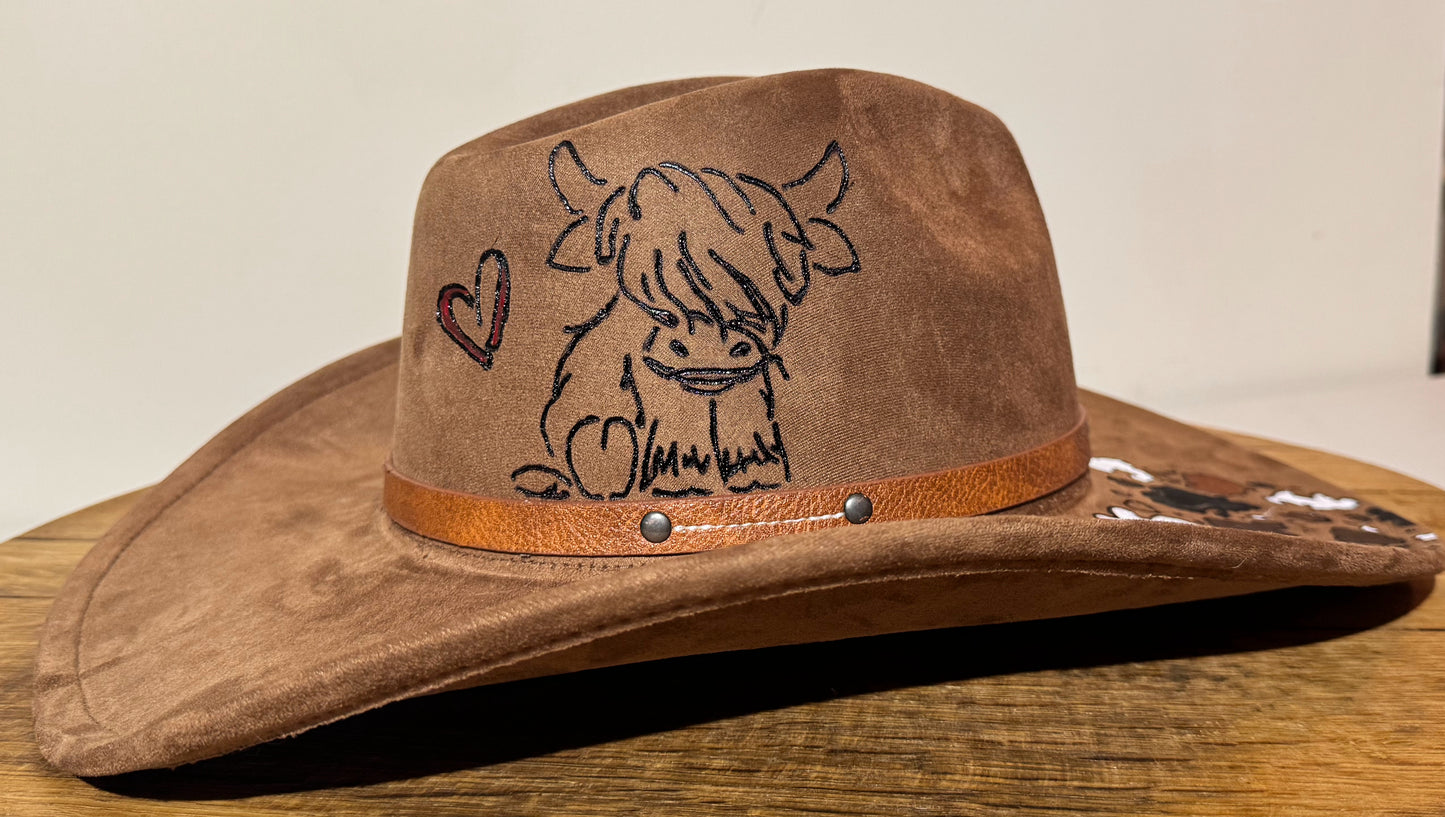 Custom Highland Cow Western Hat | Hand-Painted Statement Brim | One-of-a-Kind