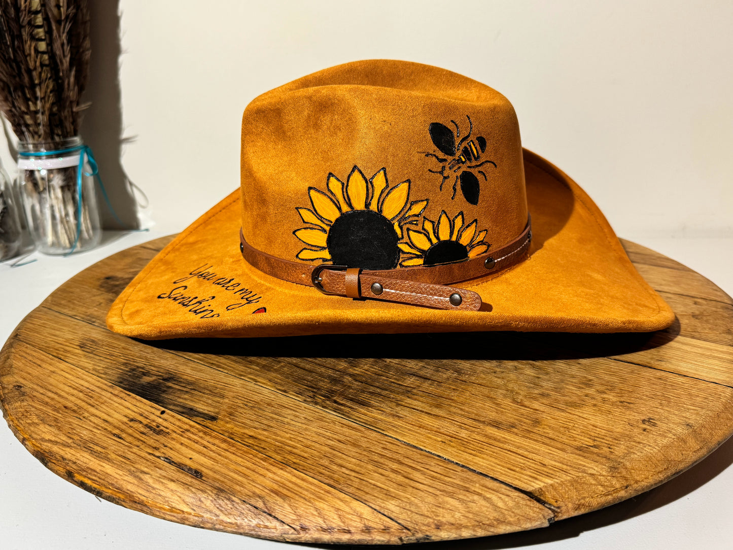 Custom Sunflower & Bee Western Hat | Hand-Painted Statement Brim