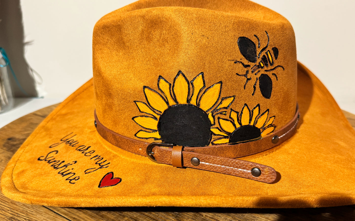 Custom Sunflower & Bee Western Hat | Hand-Painted Statement Brim