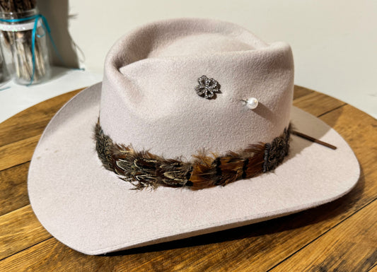 Custom Feather Band Western Hat | Soft Neutral Felt | Hand-Styled One-of-a-Kind