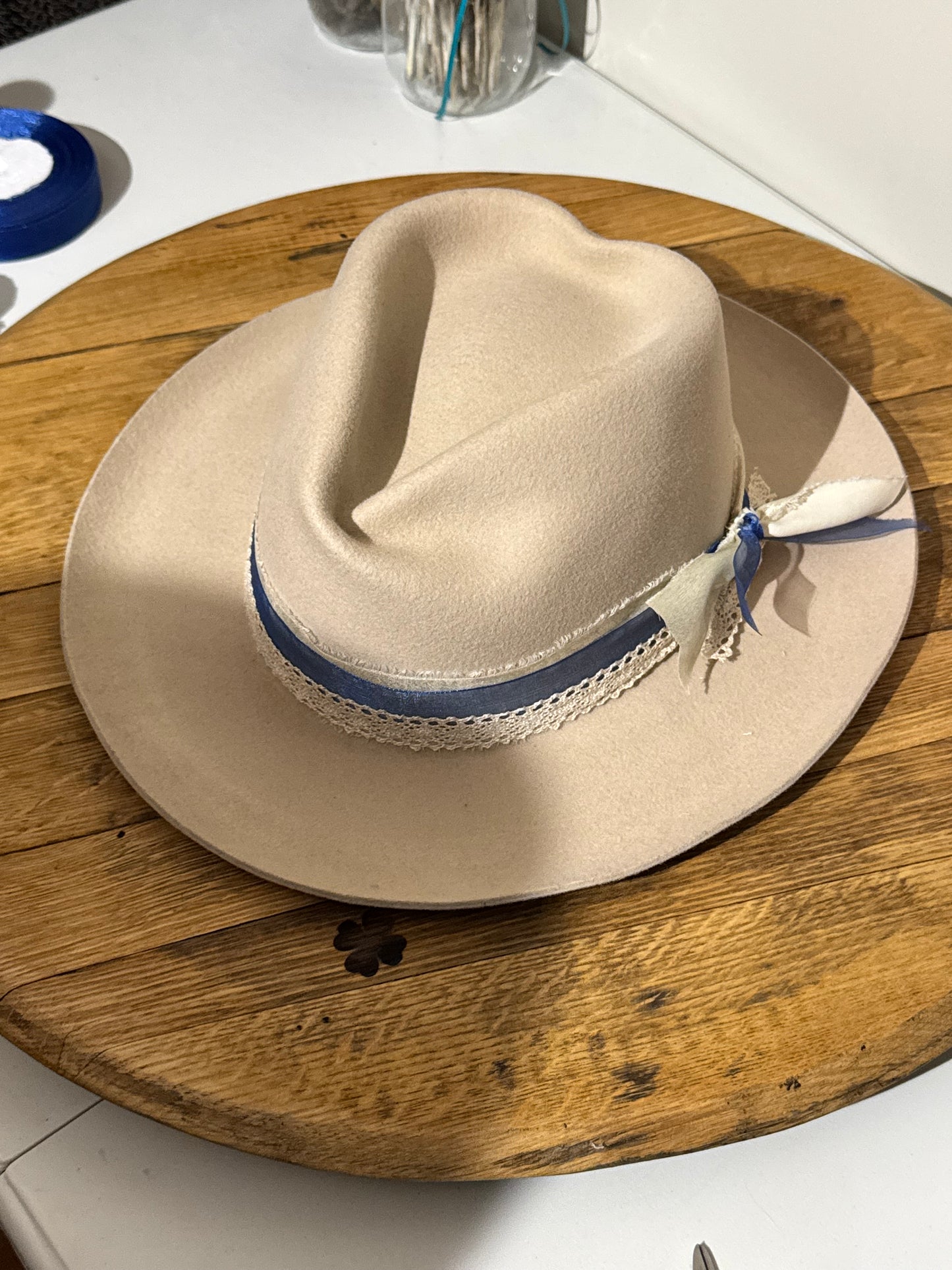 Custom Bridal Western Hat | Soft Neutral Felt with Pearl Detail | Hand-Styled Made-to-Order