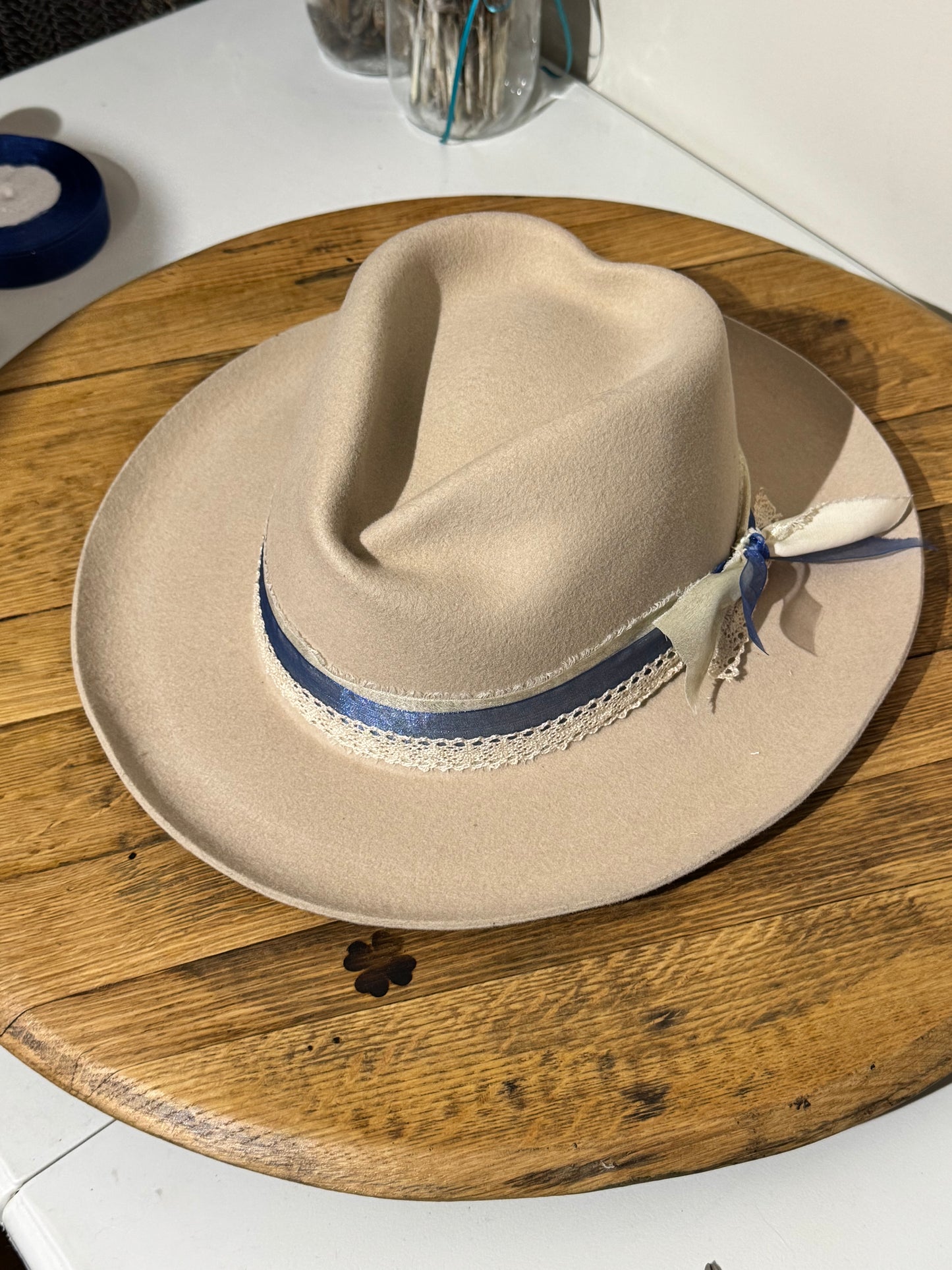 Custom Bridal Western Hat | Soft Neutral Felt with Pearl Detail | Hand-Styled Made-to-Order