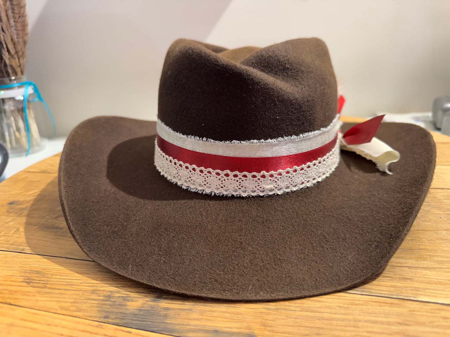 Custom Romantic Western Hat | Lace & Ribbon Band with Feather Detail | Made-to-Order