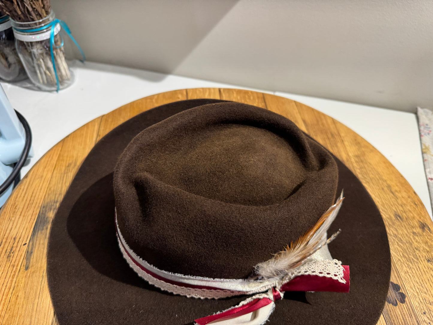 Custom Romantic Western Hat | Lace & Ribbon Band with Feather Detail | Made-to-Order